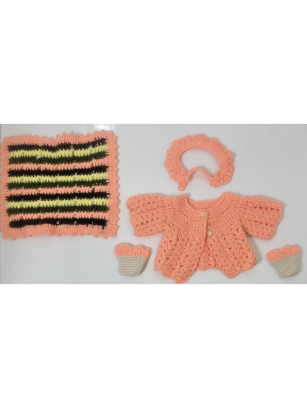 Handmade 1980s Pattern Cabbage Patch Kids Doll Clothes 16" Sweater Bonnet Set